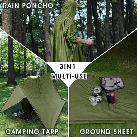 3-in-1 military poncho in army green laid flat showing grommets